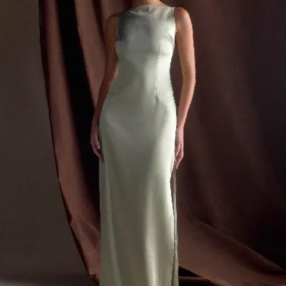 Meshki Satin Formal Dress in Sage - Picture 7 of 7